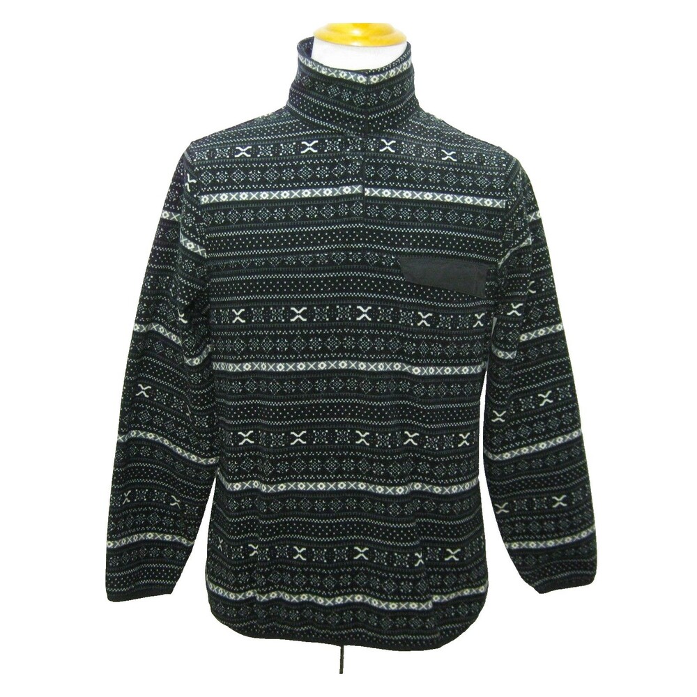 Jachs Fleece Sweatshirt Mens Medium Black Long Sleeve Sweater Snap Placket Mock